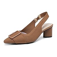 Women's Knitted Pointed Toe Slingback Pumps Casual Hollow Breathable Elastic Ankle Strap Chunky Heels Dress Shoes for Office Work Shoes