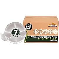 Rani 7 Compartment Round Biodegradable Divided Plates, Pack of 125 ~ Party, Thali, Buffet | Disposable & Eco-Friendly | Heavy-Duty Sturdy Paper Bagasse | Premium Quality | 11