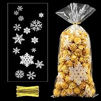 Christmas Cellophane Bags Snowflake Treat Bags with Ties, Small Cookie Candy Bag Xmas Plastic Goodie Bag Clear Gift Bags 5 * 10.6inch for Winter Christmas Holiday Party Goody Supplies(White)