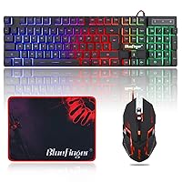 RGB Gaming Keyboard and Backlit Mouse Combo, USB Wired, LED Gaming set for Laptop PC Computer Game and Work