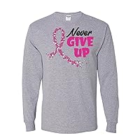 Never Give Up Fight Cancer Breast Cancer Awareness Graphic Mens Long Sleeves
