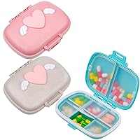3 Packs Travel Pill Organizer 8 Compartments Portable Pill Case Small Daily Pill Medicine Container Cute Pill Holder for Pocket Purse(Pink, Blue, Khaki)