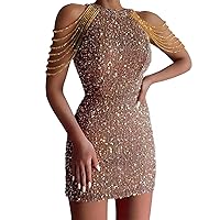 Sequin Dress for Women Party Night Cocktail,Sleeveless Backless Sequin Evening Party Off Shoulder Bodycon Mini Dresses