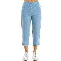 Zac & Rachel Women's Tencel Capri Length Button Front Pant with Stitched Utility Pocket and Ankle