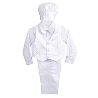 Dressy Daisy Baby Boy Satin Baptism Clothes Christening Outfit with Bonnet 5 Pieces Set Formal White Suit for Infant