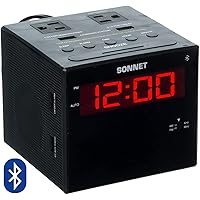 Sonnet Alarm Clock Charging Station, Bluetooth Speaker, AM FM Radio, Dual USB Charging Ports, Dual AC Outlets, Very Loud Alarm Clock for Heavy Sleepers and The Hearing Impaired for Desk, Bedroom