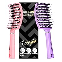 Hair Brush,URTHEONE Detangling Hairbrush Boar Bristle Curved Vented Hair Brush for Women Men Kids Curly Thick Long Short Wet or Dry Hair, Faster Blow Drying (2Pack, Pink&Purple)