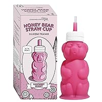 Legendairy Milk Honey Bear Straw Cup Silicone for Babies (Pink), 8 oz. Dishwasher Safe Baby Straw Cup, Food Grade Silicone, Honeybear Sippy Cup for Ages 4+ Months, Straw Cup for Toddlers 1-3