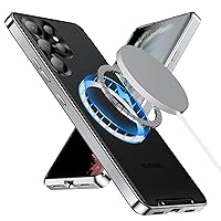Galaxy S23 Ultra Metal Case Compatible with MagSafe Wireless Chager Shockproof Metal Bumper Safety Lock Frosted PC Back Panel Camera Lens Protector (Silver)