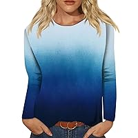 Womens Tops Dressy Casual Long Sleeve Round Neck Trendy Gradient Shirts Floral Tunic Top Shirt Ladies Blouses