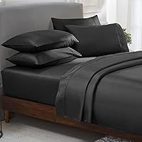 California Design Den Queen Size Black Sheet Set - 6 Piece Set, Ultra Soft 100% Cotton Sheets, 400 Thread Count Luxury Sateen Weave, Deep Pocket Bedsheets, with 4 Pillowcases (Queen, True Black)