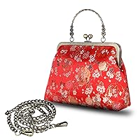 Floral Evening Bag Kiss Lock Top-Handle Bag Women Vintage Handbag Shoulder Bag