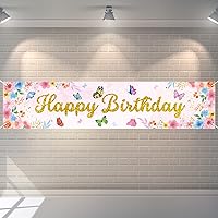 Butterfly Birthday Party Banner Decorations Butterfly Sign Watercolor Spring Themed Party Outdoor Backdrop Supplies Favor for Baby Girl Shower