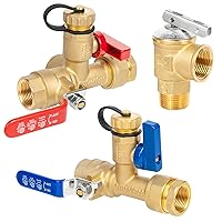 3/4 Inch IPS Isolator Tankless Water Heater Service Valve Kit, with Pressure Relief Valve, Hot Cold Water Supply Isolator Valves fit for Rheem, Rinnai, Navien