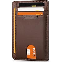 Buffway Slim Wallet for Men Women Minimalist Small Leather Front Pocket Wallets with RFID Blocking and Gifts Box - Bassa Coffee