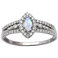 0.30 Ctw Rainbow Moonstone 925 Sterling Silver White Gold Overlay Classic Ring