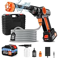 Battery Powered Pressure Washer 3000mAh, Portable Cordless Power Washer 652PSI, Handheld Car Pressure Washer with 6-in-1 Nozzle,17FT Drain Hose, Power Cleaner for Patio Floor Fence Deck Indoor