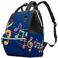 Music Notes on Colored Staff Diaper Bag Backpack Baby Nappy Changing Bags Multi Function Large Capacity Travel Bag
