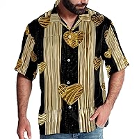 Mens Hawaiian Shirts Short Sleeve, Mens Button Down Short Sleeve Shirt, Tropical Shirts for Men, Striped Heart Home