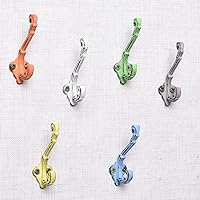 Indian Shelf 6 Pack Colorful Kids Hooks Double Prong Cast Iron Farmhouse Decorative Rustic Vintage Wall Hooks for Hanging Coats, Keys, Bags, Hats, Towels, Backpack, Purse, Robe