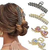 4Pcs Rhinestone Hair Clips for Girls Sparkl Bow Hair Claw Clips Gold Metal Claw Clips for Thick Thin Hair Cute Nonslip Hair Barrettes Hair Accessories for Woman