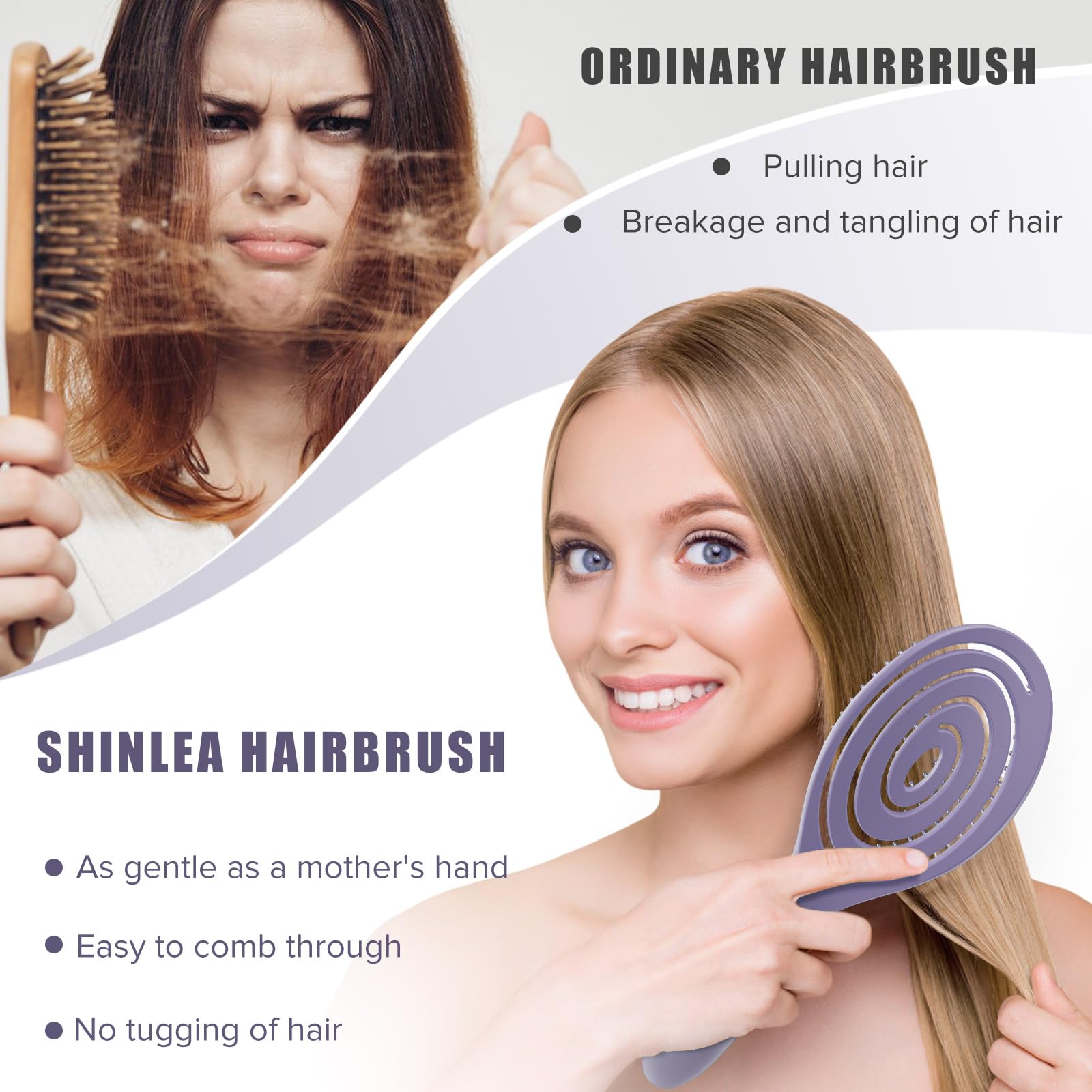 SHINLEA Detangle Hair Brush | Detangling Wet & Dry Spiral Hairbrush for Women, Men, Kids | Vented Detangler for Blow Drying | Glide Through Tangles For All Hair Types | Gifts (Purple)