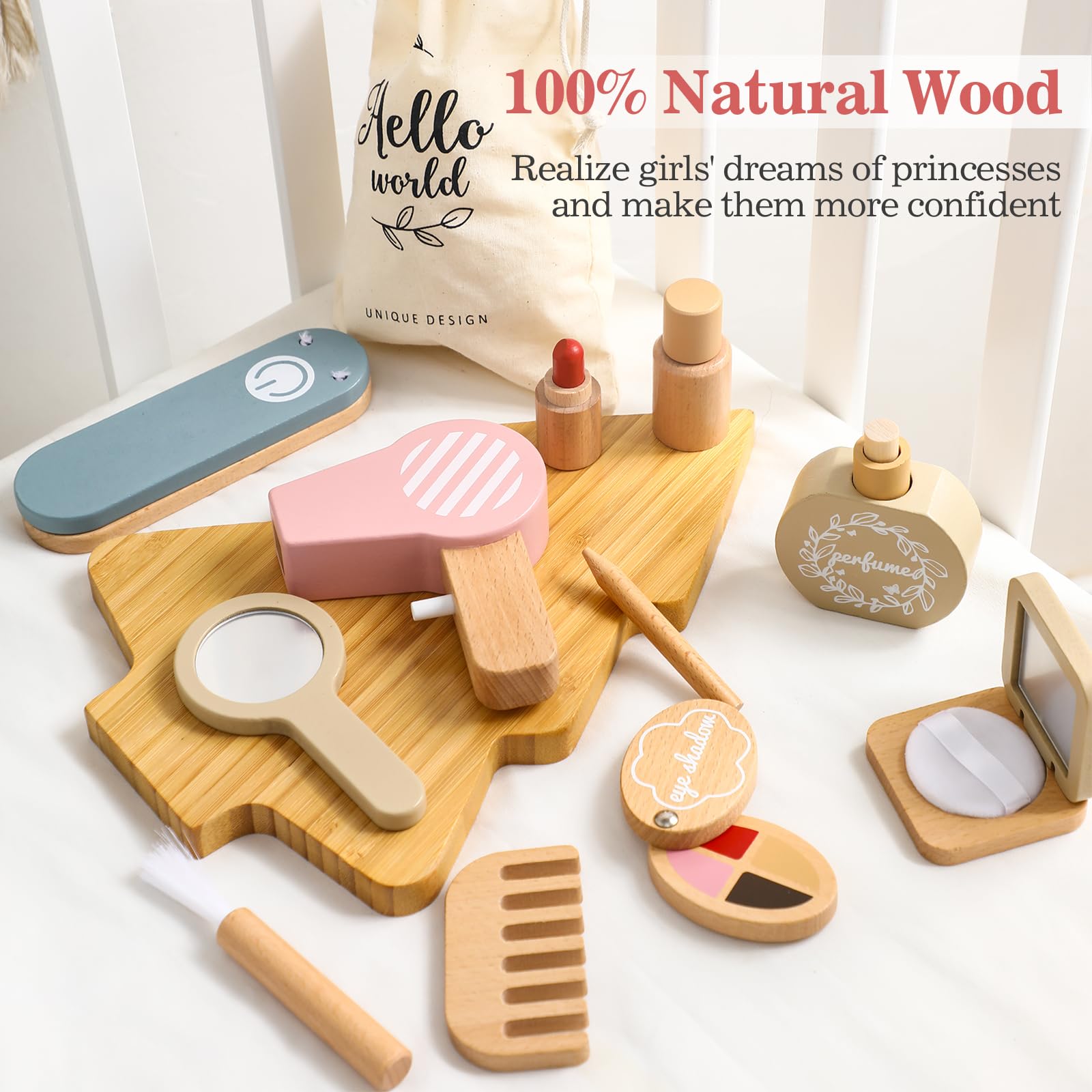 Wooden Makeup Toys for Girl, Girls Pretend Beauty Makeup Set Toys, Toddler Makeup Kit 3 4 5 6 Girls Gift Toys (Makeup Set-2)