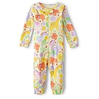 The Children's Place Baby Girls' and Toddler Long Sleeve Zip-Front One Footed Pajama Snug Fit 100% Cotton 2 Piece Set