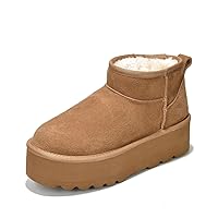 Mini Platform Boots for Women - Ankle Boot Fur Lined Genuine Suede Cozy Platform + Memory Foam Insole - Anti-Slip Winter Boots - Ideal for Indoor & Outdoor - Classic Snow Boots (Huggy)