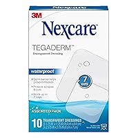 Nexcare Tegaderm Transparent Dressing, Clear Film Lets You See Wounds Heal, Waterproof Dressing Holds Fast for 7 Days - 10 Dressings