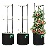 GROWNEER 3 Packs 51 Inches Tomato Cages with 10 Gallon Grow Bags, Tomato Trellis with 9Pcs Clips and 328Ft Twist Tie, Tomatoes Plant Cage for Vegetable Flowers Fruits Vertical Climbing Plants