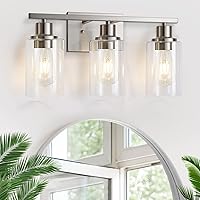 3-Light Bathroom Vanity Light Fixtures, Brushed Nickel Wall Sconce Lighting Modern Wall Light with Clear Glass Shade, Porch Wall Lamp Mounted Lights Over Mirror for Living Room, Bedroom, Hallway