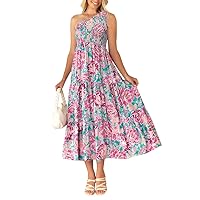 ZCSIA Women's 2024 Summer Boho One Shoulder Sleeveless Solid Color Ruffle Beach Party Tiered Midi Dress