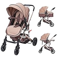 2 in 1 Convertible Baby Stroller Newborn Reversible Bassinet Pram Foldable Pushchair with Adjustable Canopy Folding High Landscape Infant Carriage, Anti-Shock Toddler Pushchair