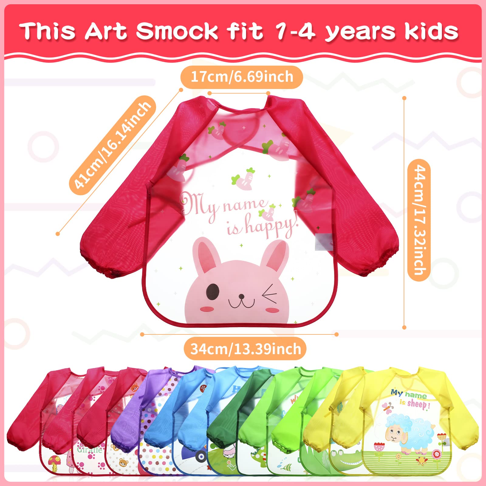 JaGely 12 Pcs Kids Art Smocks Toddler Art Smock Waterproof Kids Painting Aprons Children's Artist Apron with Long Sleeve Washable Bib for Baby Arts and Crafts Supplies Coloring Eating Aged 1-4 Years