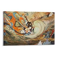 ALEEIK Dunhuang Art Poster Buddhist Art Poster Religious Poster Canvas Poster Wall Art Decor Print Picture Paintings for Living Room Bedroom Decoration Frame-style 36x24inch(90x60cm)