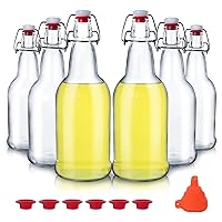 6 Pack 16oz Swing Top Glass Bottles, 500ML Glass Brewing Bottles with Airtight Stoppers for Beer, Kombucha, Kefir, Vanilla Extract(Bonus Gaskets and Funnel)