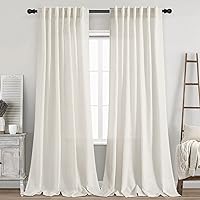 Back Tab Linen Curtains 96 inches Long 2 Panels Set for Living Room Sliding Glass Door Ivory Cream Semi Sheer Curtains Light Filtering Canvas Cloth Linen Drapes 96 inch Floor to Ceiling Length