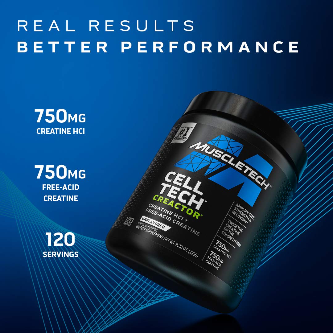MuscleTech Cell-Tech Creactor Creatine HCl Powder | Post Workout Muscle Builder for Men & Women | Creatine Hydrochloride + Free-Acid | Unflavored (120 Servings)