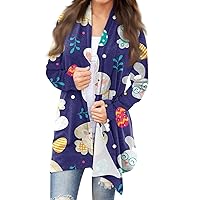 Womens Easter Cardigan,Women's Long-Sleeve Easter Egg and Bunny Printed Jacket Crew Neck Trendy Cardigan