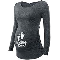 Maternity T Shirts for Women - Cute Funny Graphic Pregnancy Gifts for First Time Moms Ruched Sides Tops