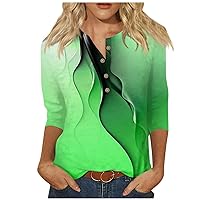 Trendy Tops for Women 2024,3/4 Length Sleeve Womens Tops Vintage Print Button Top Graphic Tees for Women