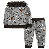 The Children's Place Baby Toddler Boy Halloween Long Sleeve Skeleton Dino Print Hoodie and Fleece Jogger Pants 2-Piece Set