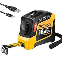 PREXISO 2-in-1 Digital Tape Measure - 16Ft Rechargeable Measuring Tape Ruler Ft/Ft+in/in/M/CM/MM Unit - Metric & Inches Retractable Measurement Tape Tool with Magnetic Tip - Pythagorean, Area, Volume