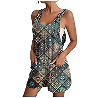 Plus Size Jumpsuits For Women,Casual Summer Sexy Sleeveless Rompers Printed Short Pants Trendy 2024 Jumpsuit