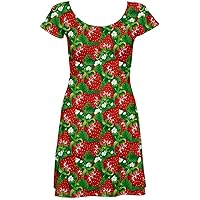 CowCow Womens V-Neck Summer Dress Vintage Roses Floral Flowers Pattern Knee Length Skater Dress with Pockets, XS-5XL