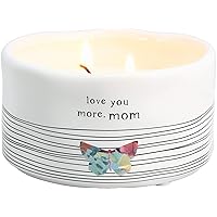 Pavilion Gift Company Love You More Mom Double Butterfly Candle in Ceramic with 100% Soy Wax & Cotton Wicks-Tranquility Scent, White