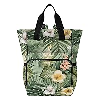 Hibiscus Tropical Flowers Leaves Diaper Bag Backpack for Baby Boy Girl Large Capacity Baby Changing Totes with Three Pockets Multifunction Nappy Changing Bag for Picnicking Playing Shopping
