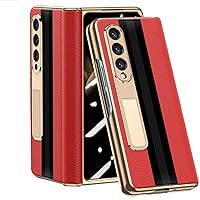 Leather Case for Samsung Galaxy Z Fold 4, Screen Protector Case,Front Anti-Peep Film Ultra Thin Plating PC Crystal Magnetic Hinge Protection Cover,Red