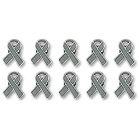 10 Pc Gray Awareness Enamel Ribbon Pins With Metal Clasps - 10 Pins - Show Your Support For Asthma, Brain Cancer, Brain Tumors, Diabetes
